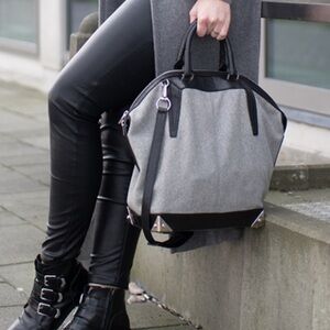 Alexander Wang Emile gray wool and black leather handbag 17x14Hx6.5”